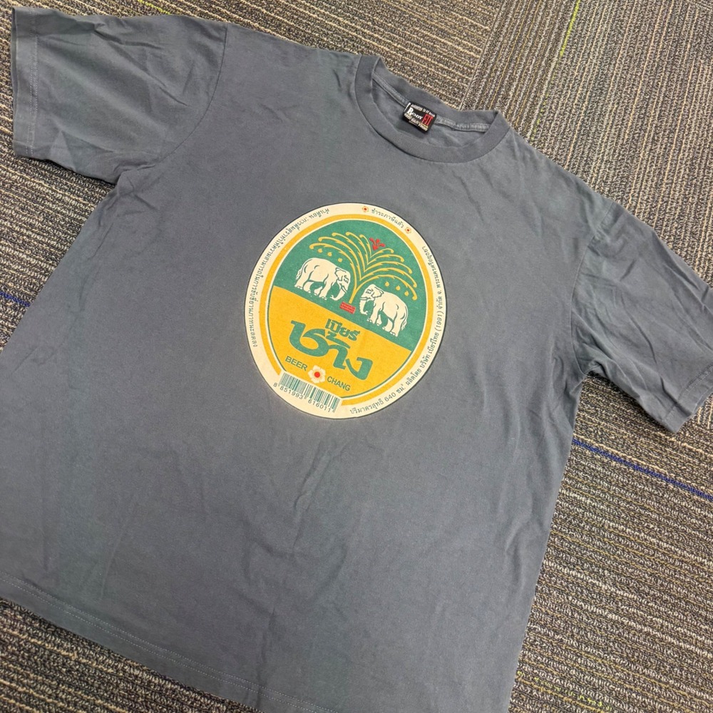 Body Fit Beer Chang T-Shirt Men XL Gray Excellent Thailand Elephant Graphic Tee